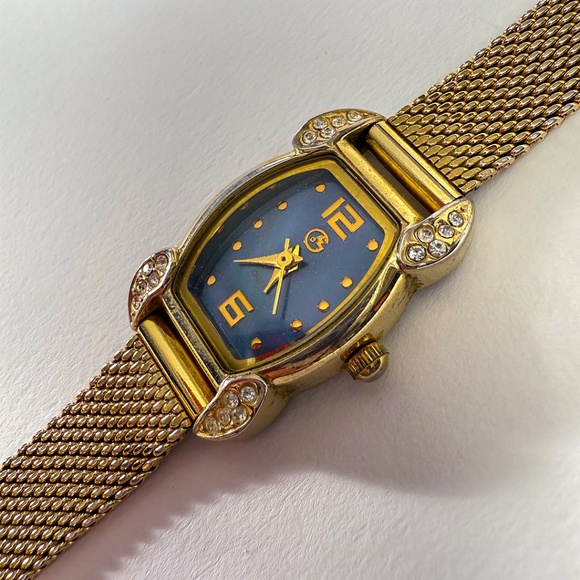 ⌚️ Vintage George Gold-Tone Ladies Dress Watch Diamond-Style Accents Blue Dial - Picture 1 of 11
